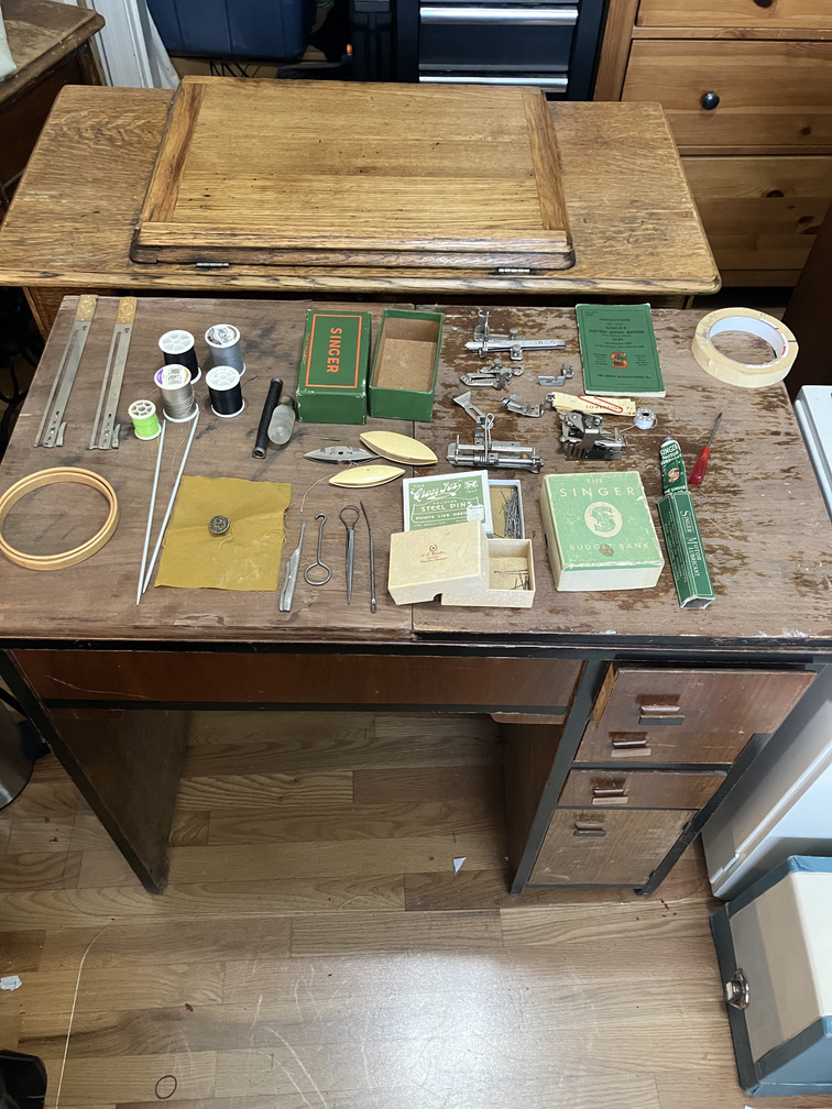 Accessories laid out on the cabinet top